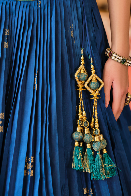Blue Silk Foil Print Readymade Lehenga Choli for Ceremonial Wear