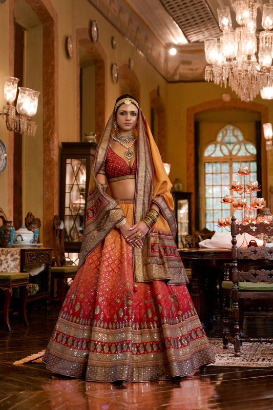 Vibrant Orange-Red Designer Silk Lehenga - LaVante Fashion