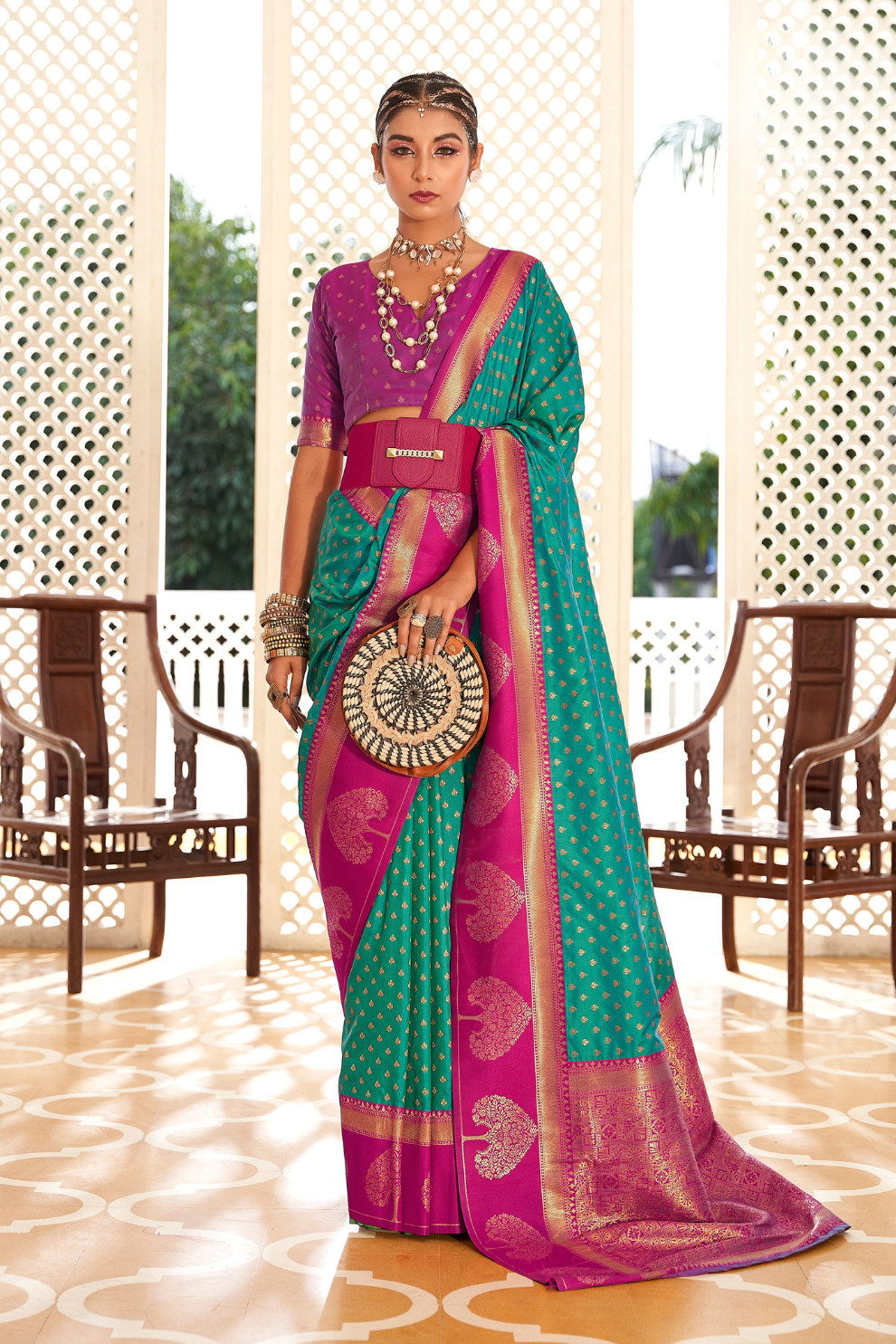 Soft Banarasi Paithani Saree with Copper Zari Weaving