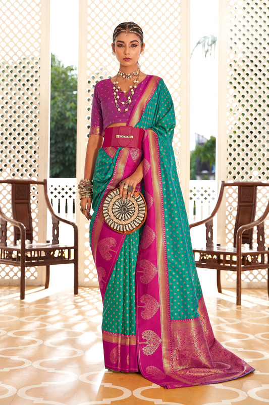 Soft Banarasi Paithani Saree with Copper Zari Weaving