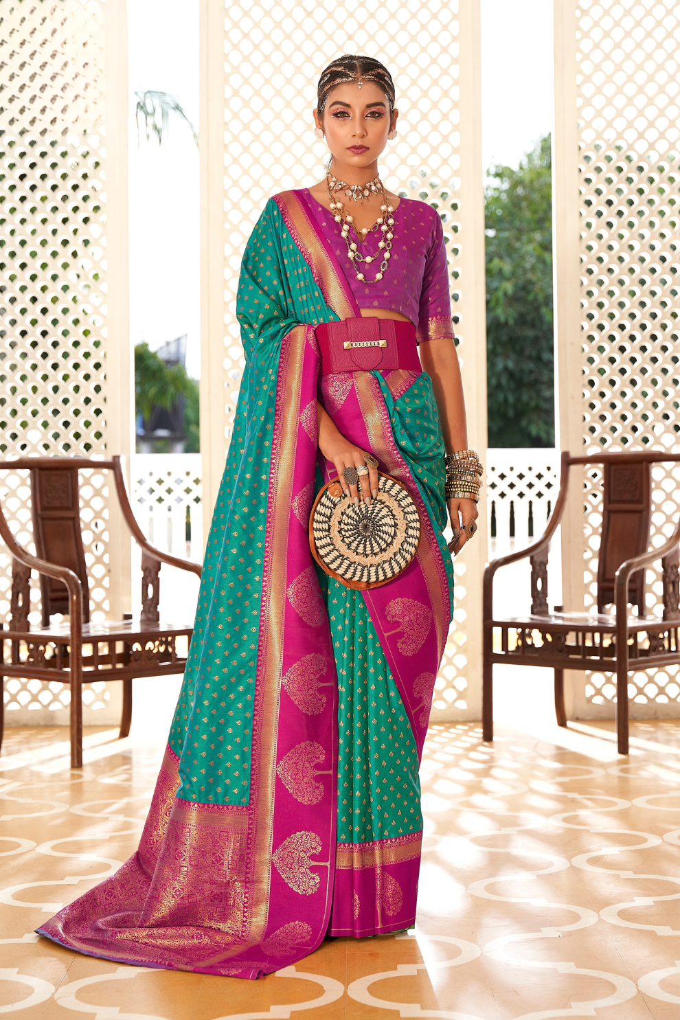 Soft Banarasi Paithani Saree with Copper Zari Weaving