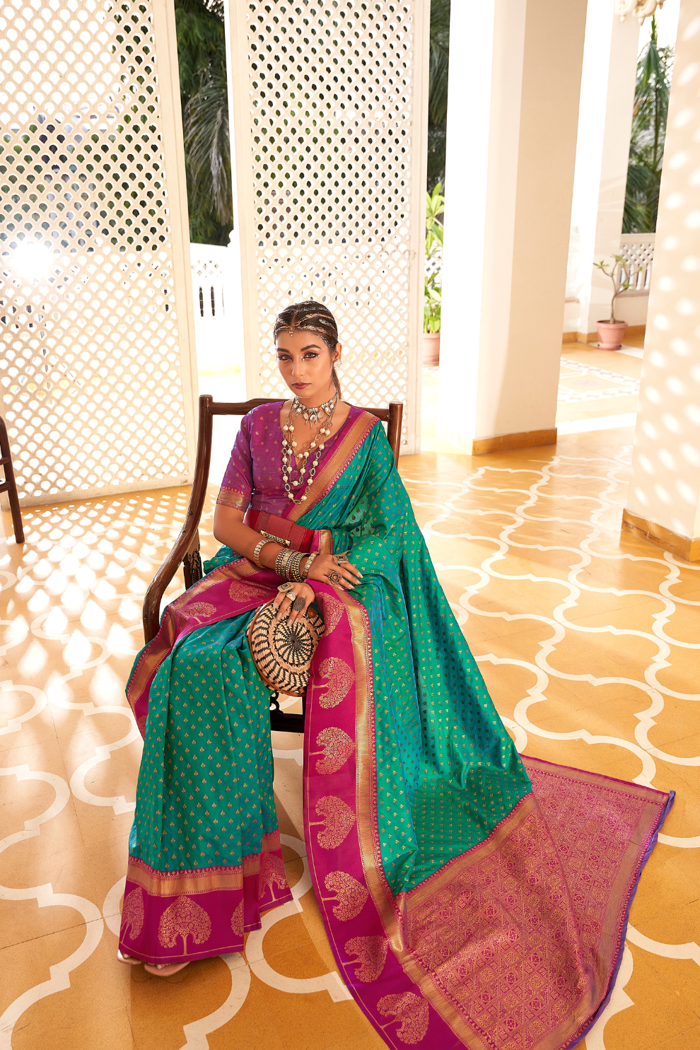 Soft Banarasi Paithani Saree with Copper Zari Weaving