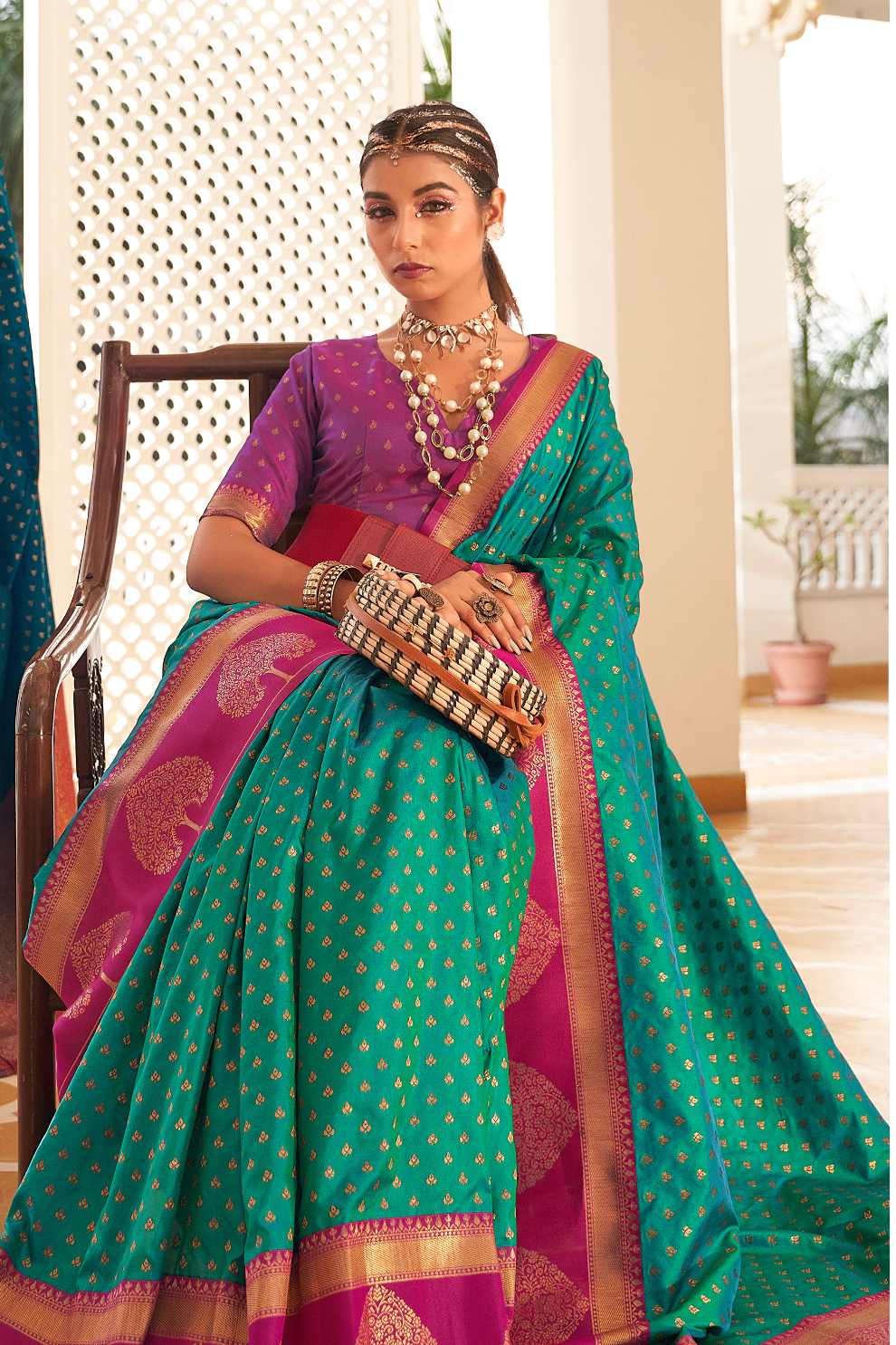 Soft Banarasi Paithani Saree with Copper Zari Weaving