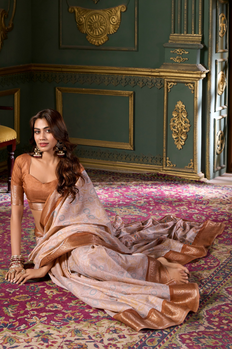 Soft Dola Silk Saree with Foil Print and Dusty Tone Matching - LaVante Fashion
