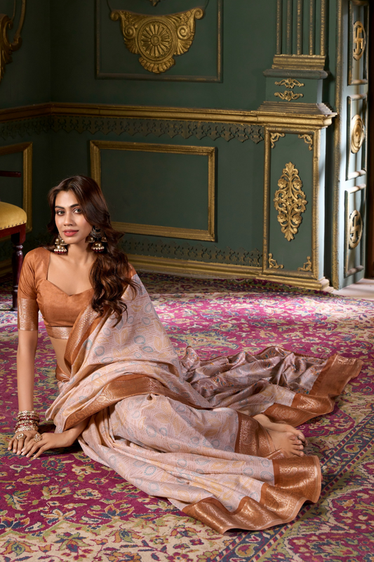 Soft Dola Silk Saree with Foil Print and Dusty Tone Matching - LaVante Fashion