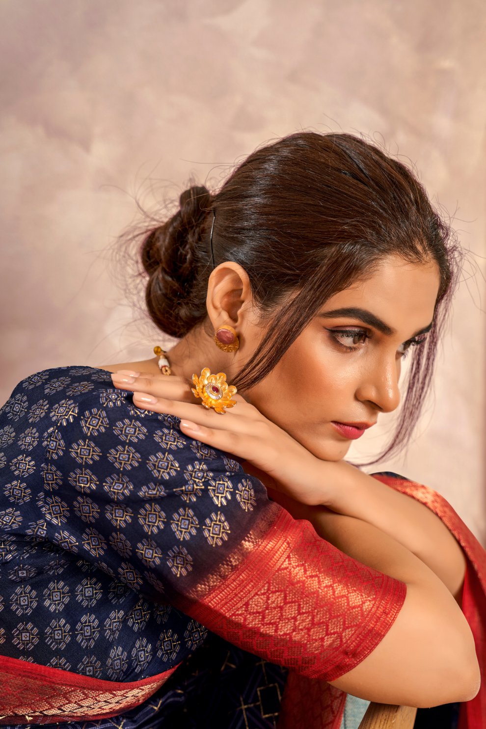 Soft Dola Saree with Foil Print and Contrast Jacquard Border - LaVante Fashion
