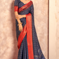 Soft Dola Saree with Foil Print and Contrast Jacquard Border - LaVante Fashion