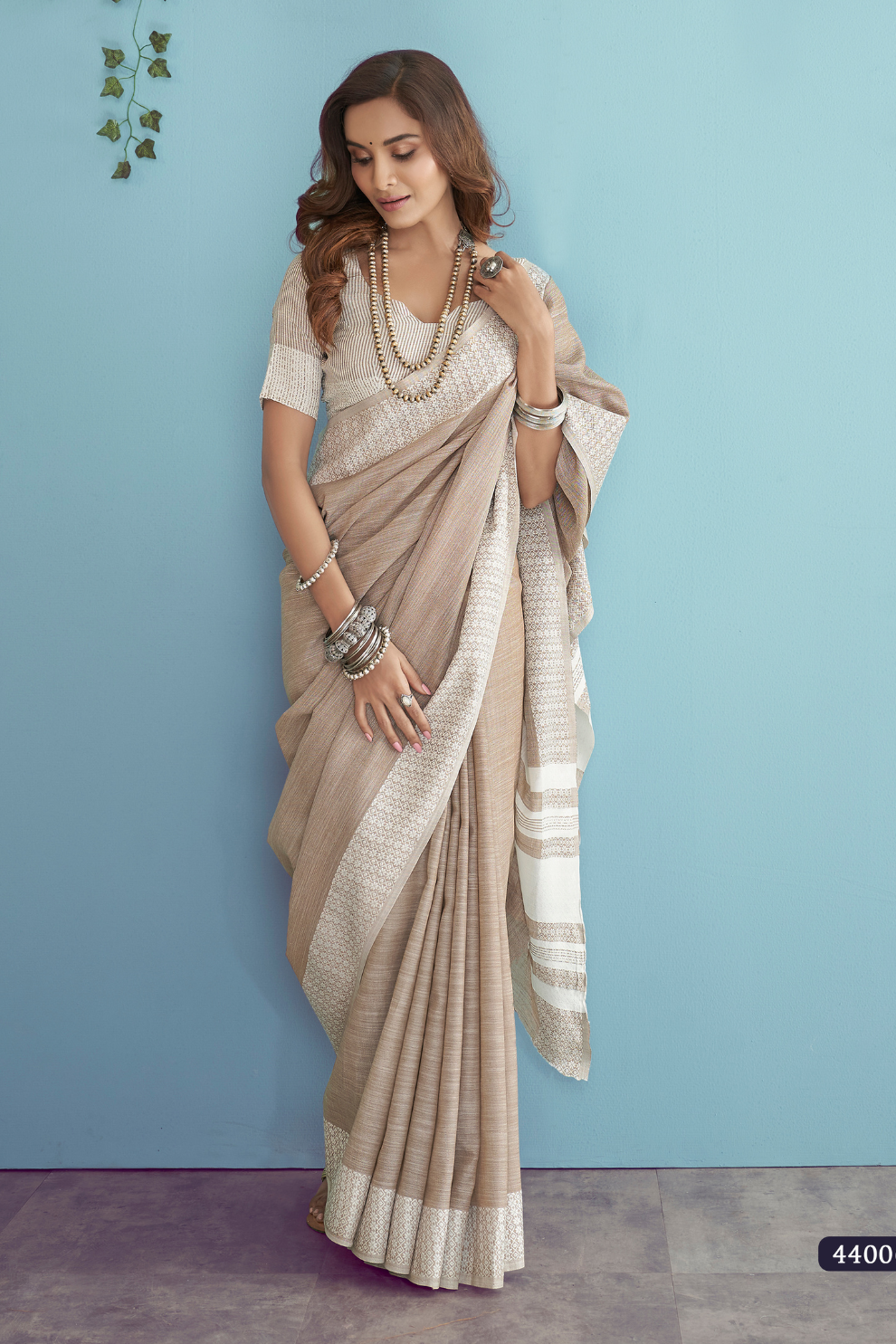 Soft Linen Silk Saree with Chikankari Weaved Border