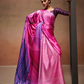 Glamorous Soft Satin Saree Adorned with Contemporary Digital Art