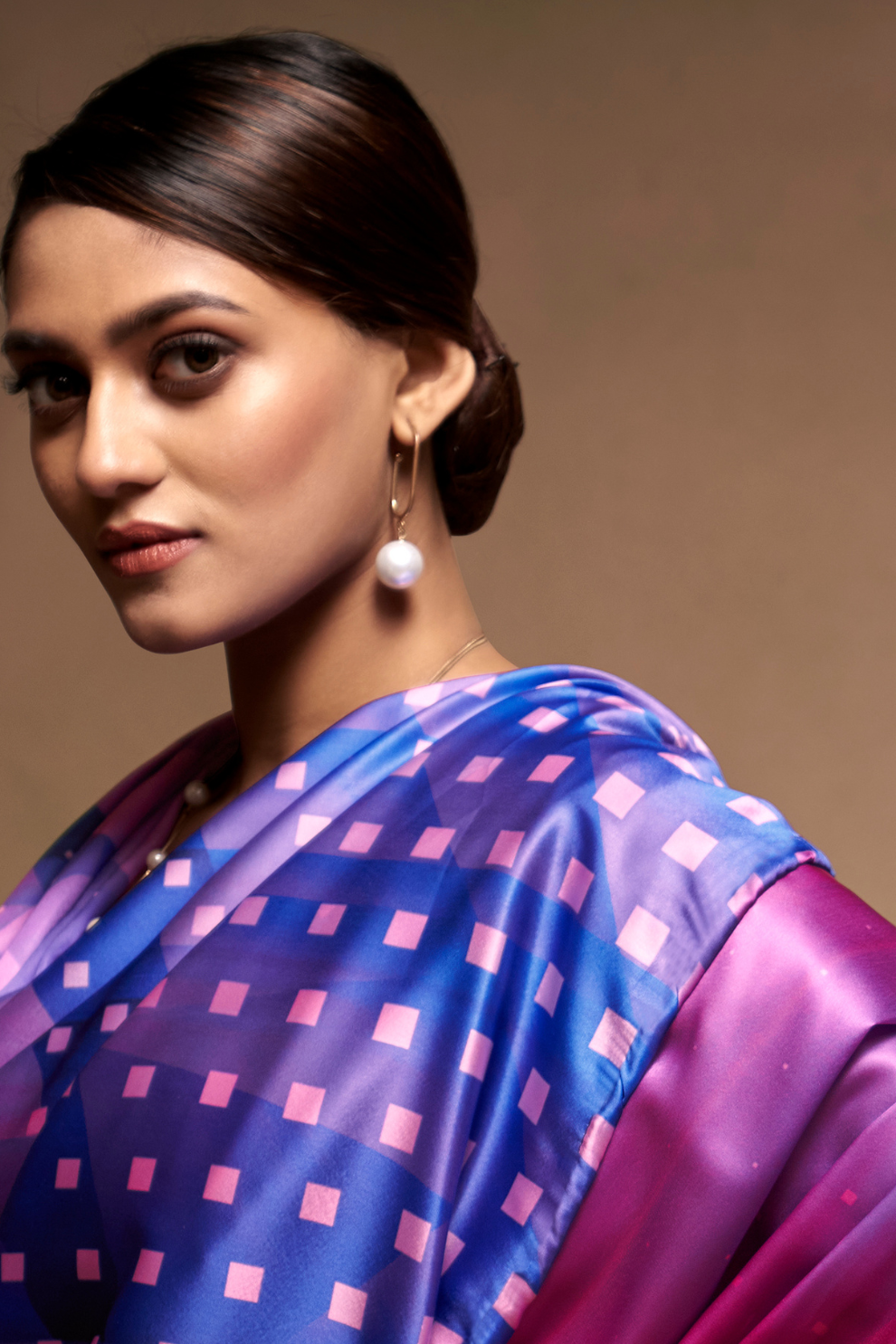 Glamorous Soft Satin Saree Adorned with Contemporary Digital Art
