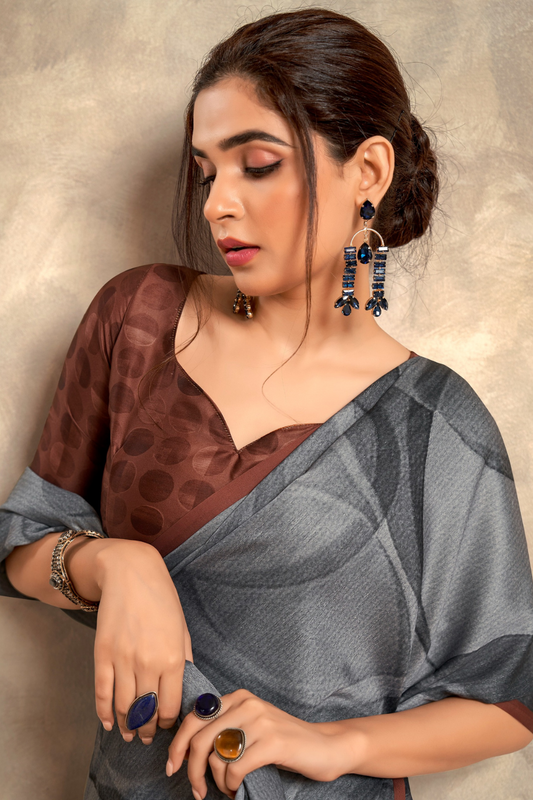 Glossy Soft Satin Fabric with Contemporary Digital Design