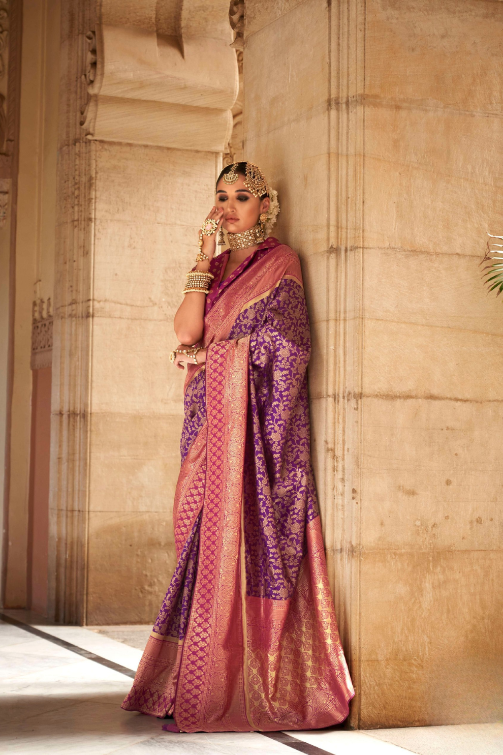 Premium Vichitra Silk Saree with Traditional Banarasi Woven Patterns
