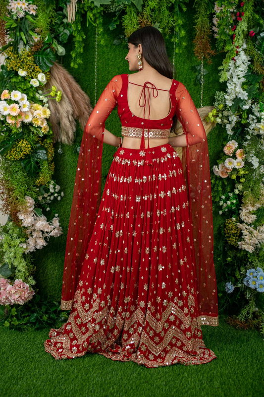 Graceful Georgette Lehenga Choli Featuring a Draped Attached Dupatta
