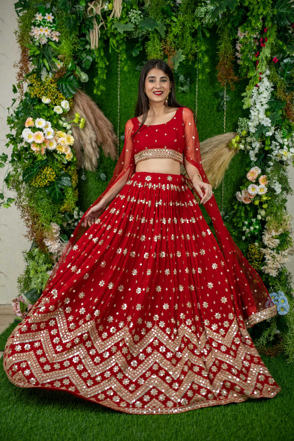 Graceful Georgette Lehenga Choli Featuring a Draped Attached Dupatta