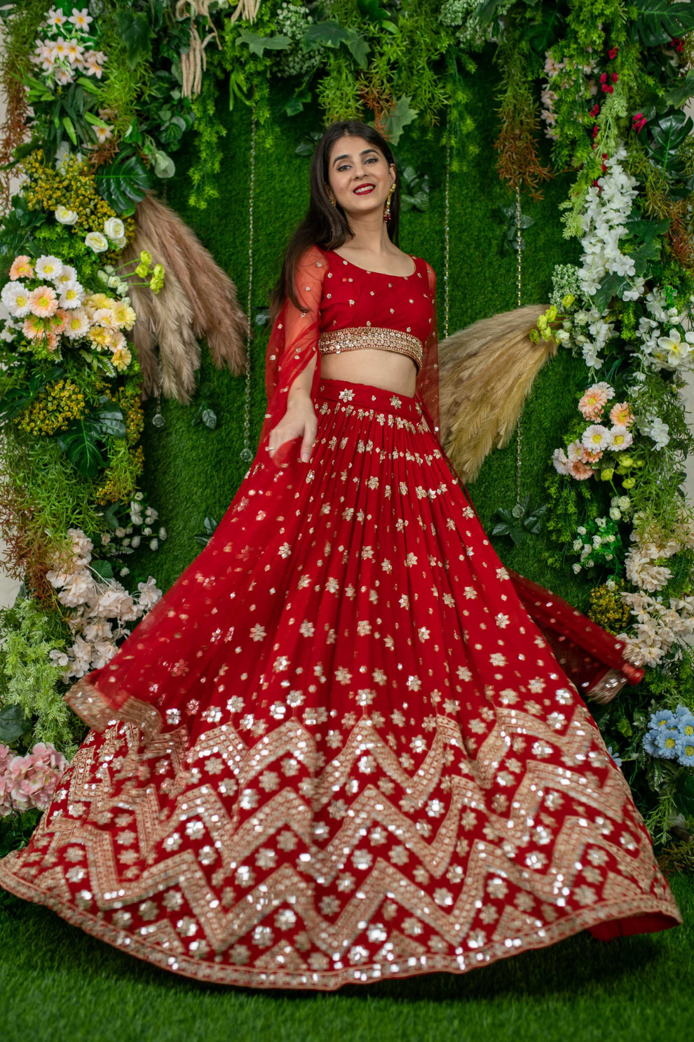 Graceful Georgette Lehenga Choli Featuring a Draped Attached Dupatta