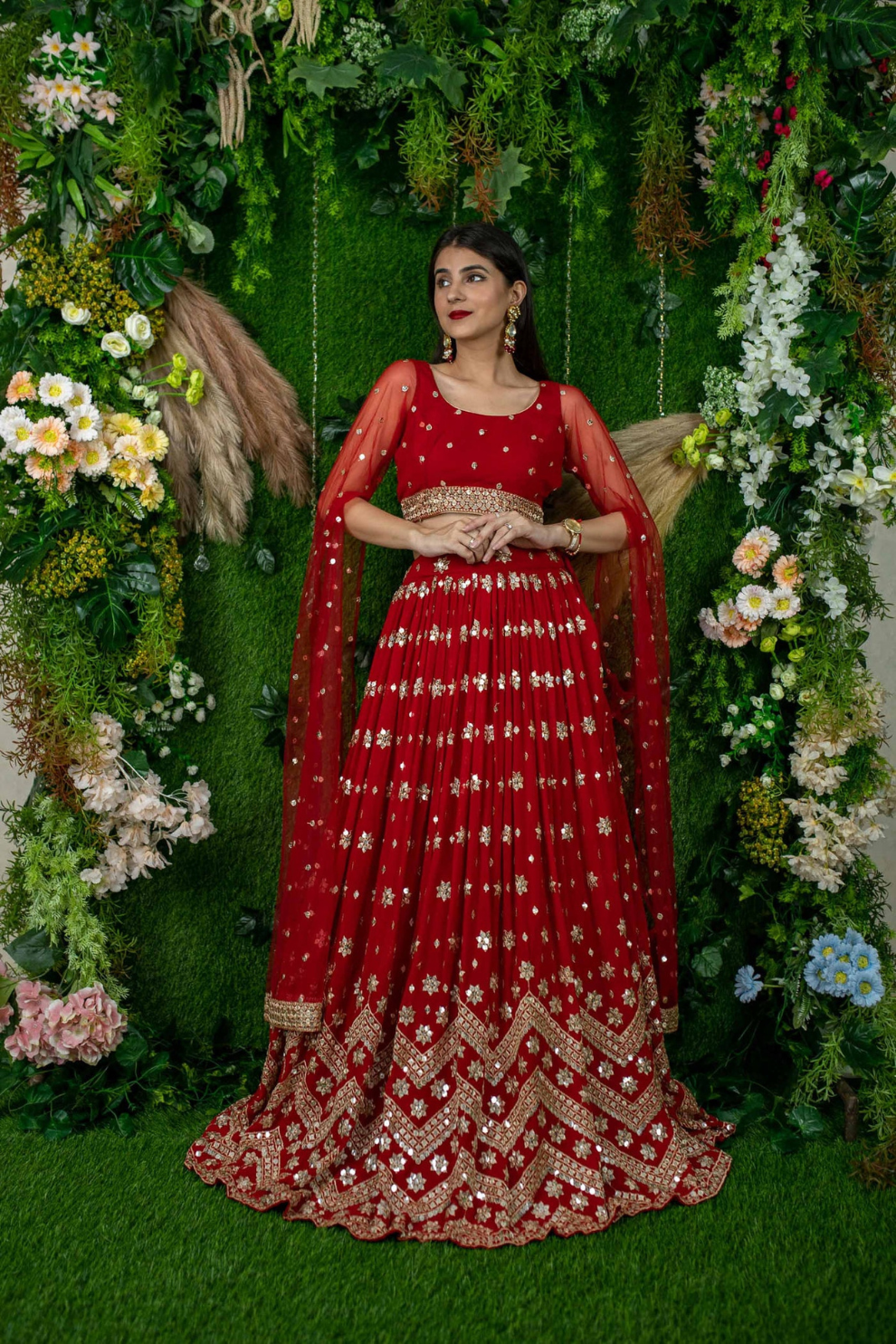Graceful Georgette Lehenga Choli Featuring a Draped Attached Dupatta