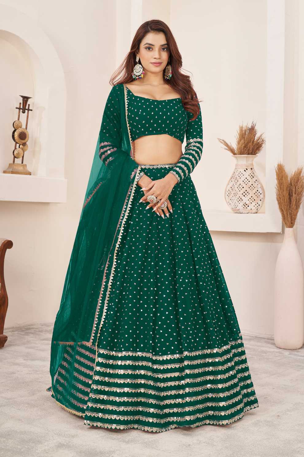 Elegant Sequins and Zari Embroidered Lehenga Set