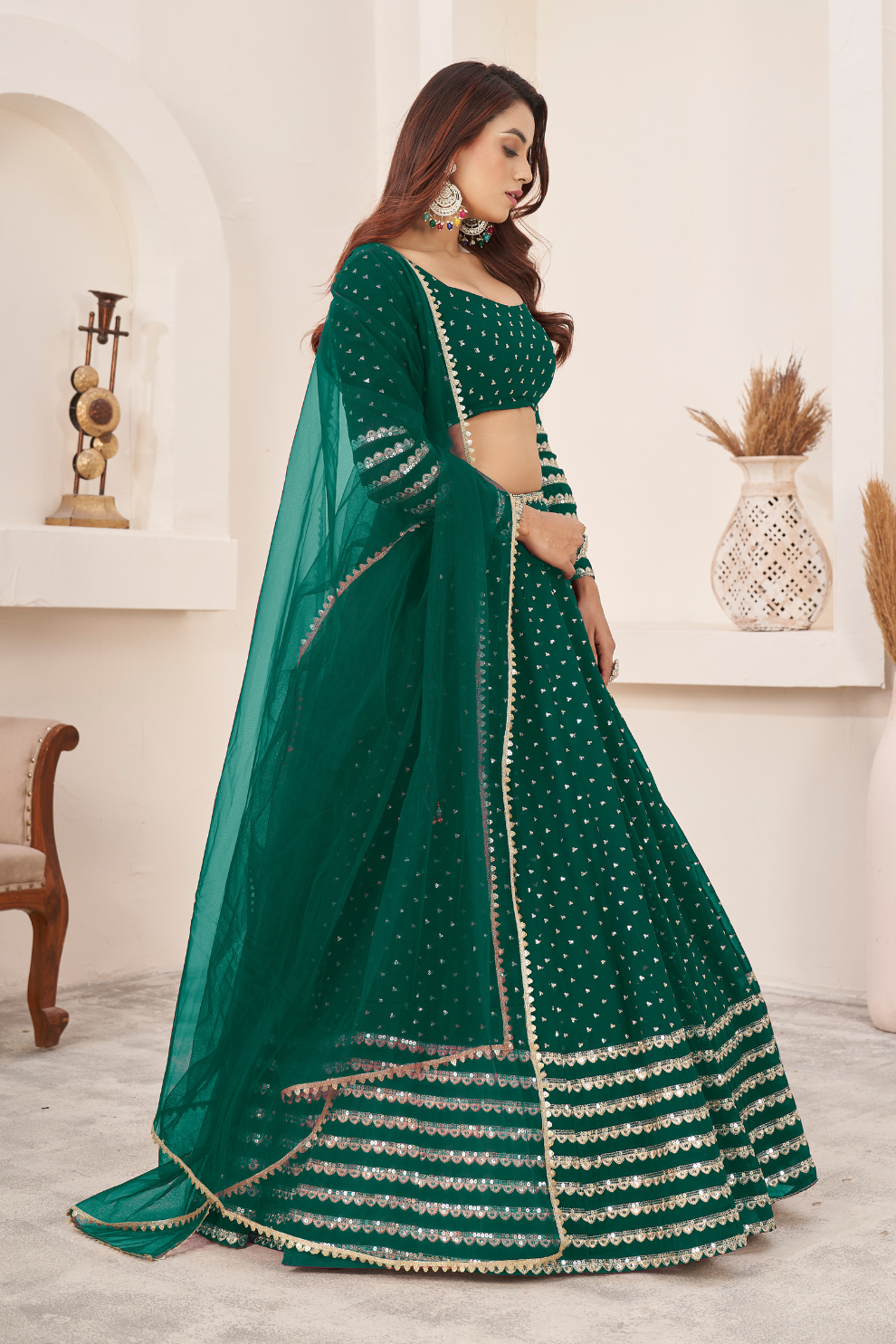 Elegant Sequins and Zari Embroidered Lehenga Set