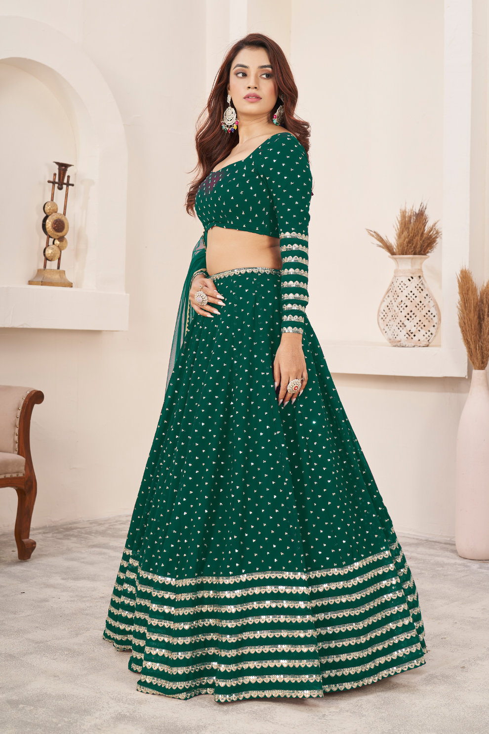 Elegant Sequins and Zari Embroidered Lehenga Set