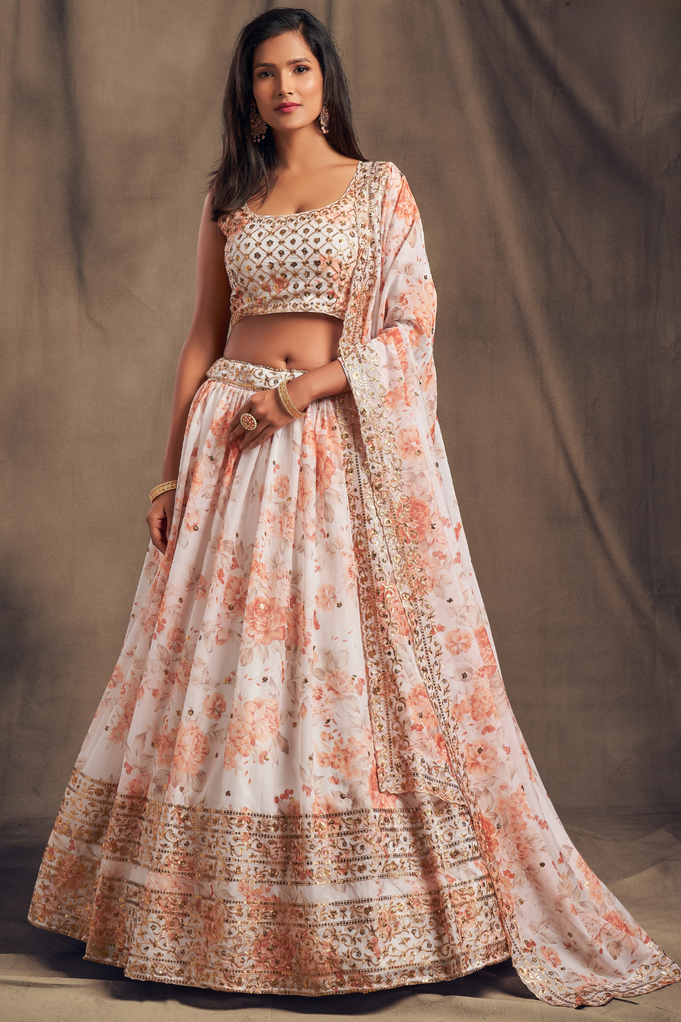 Bridal Organza Lehenga Choli with Detailed Floral Embroidery