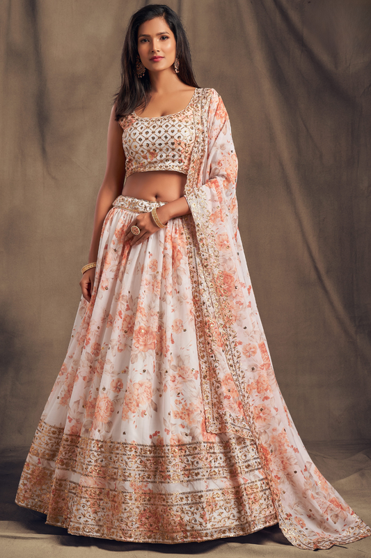 Bridal Organza Lehenga Choli with Detailed Floral Embroidery