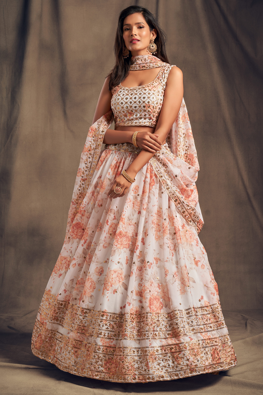Bridal Organza Lehenga Choli with Detailed Floral Embroidery
