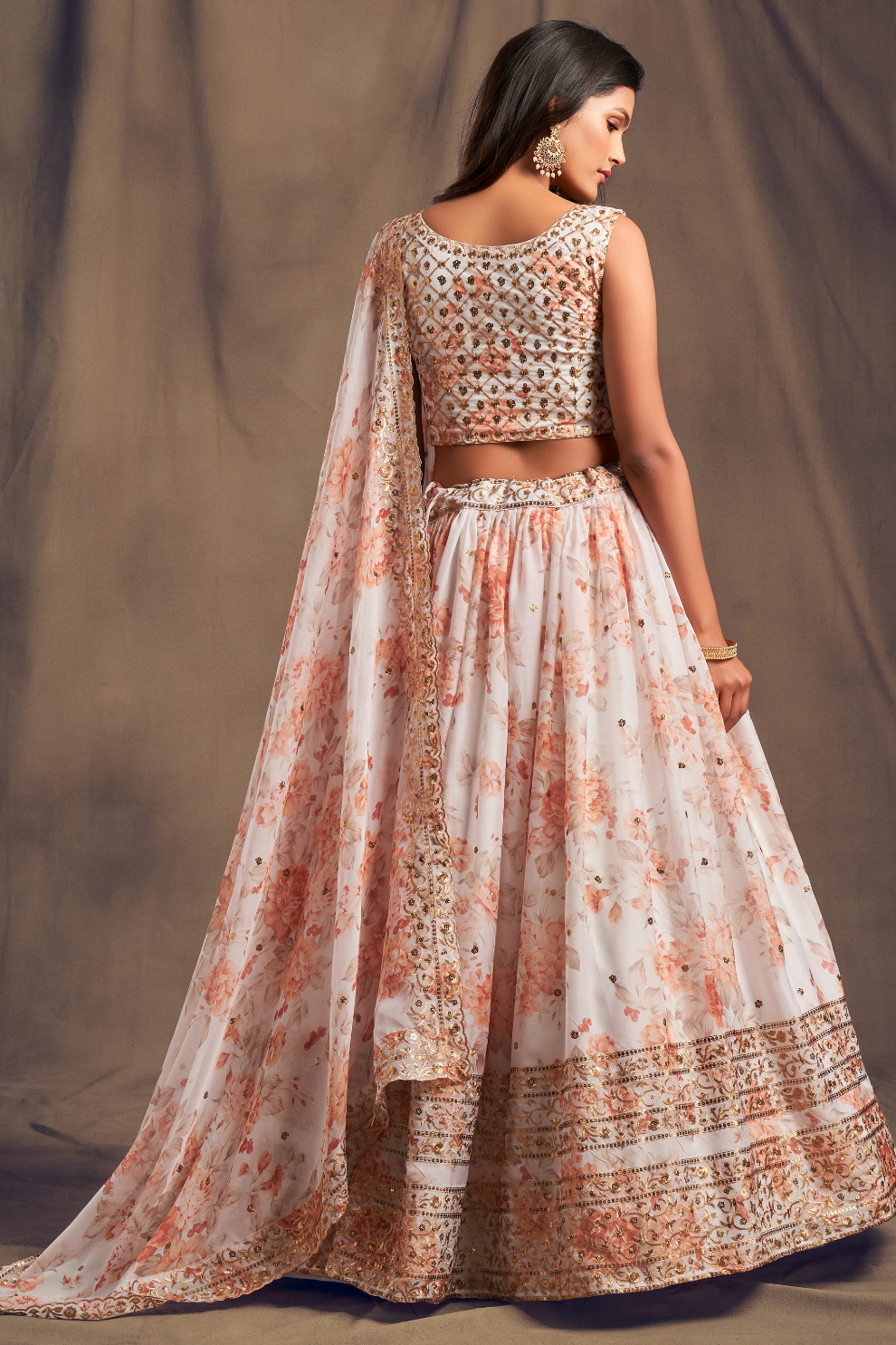 Bridal Organza Lehenga Choli with Detailed Floral Embroidery