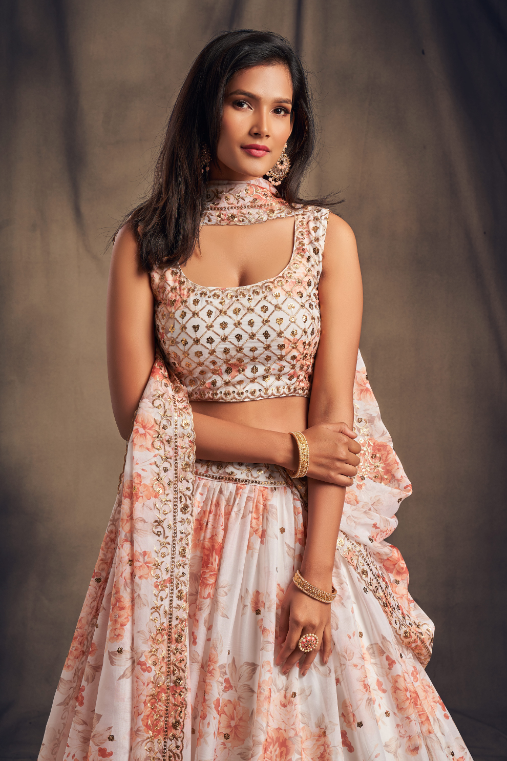 Bridal Organza Lehenga Choli with Detailed Floral Embroidery
