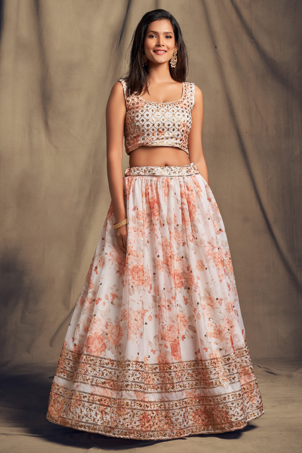 Bridal Organza Lehenga Choli with Detailed Floral Embroidery