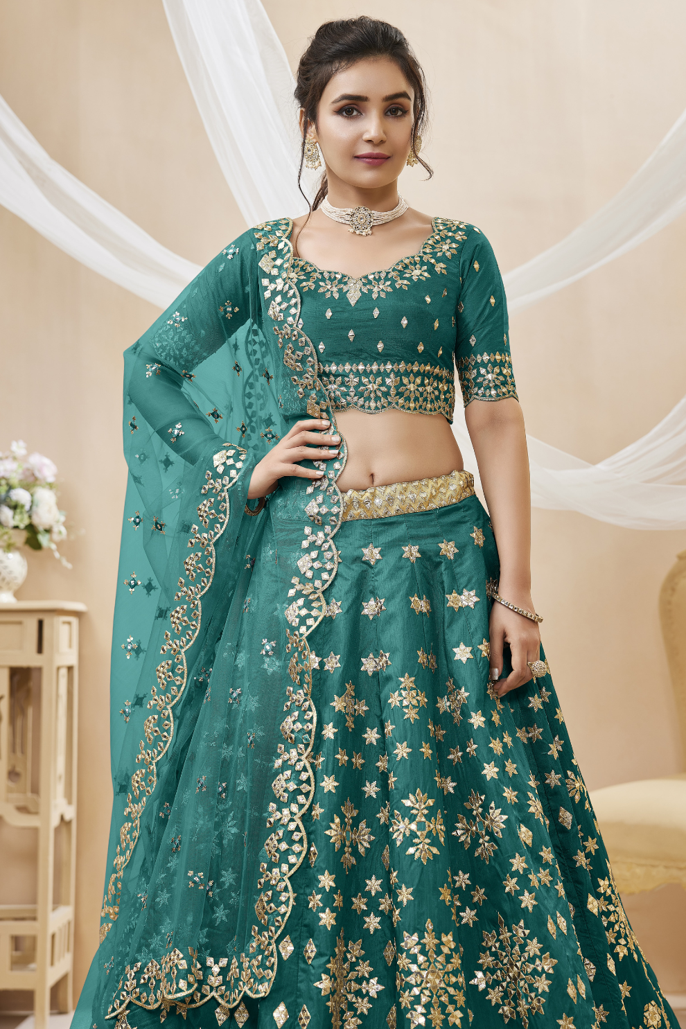 Elegant Embroidered Flared Lehenga Choli Set with Dupatta