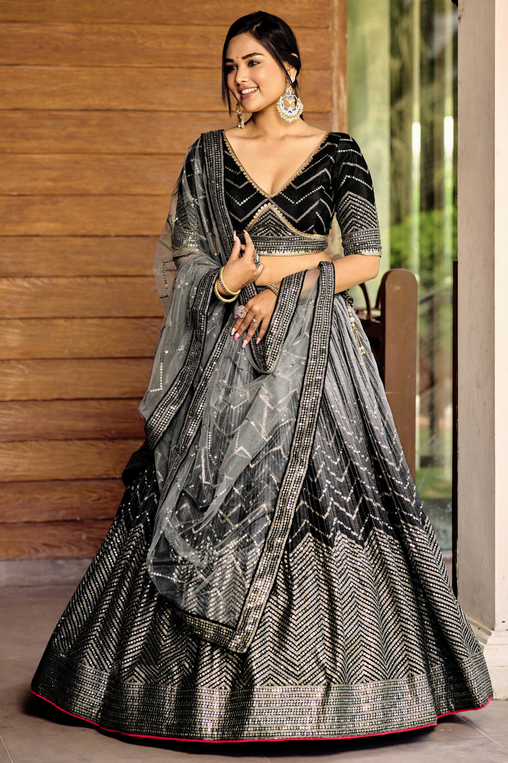 Graceful Lehenga Set with Sequins & Thread Embroidery