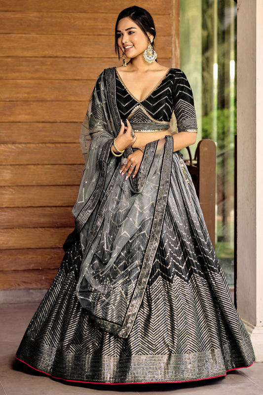 Graceful Lehenga Set with Sequins & Thread Embroidery