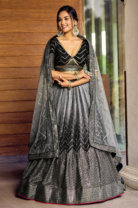 Graceful Lehenga Set with Sequins & Thread Embroidery