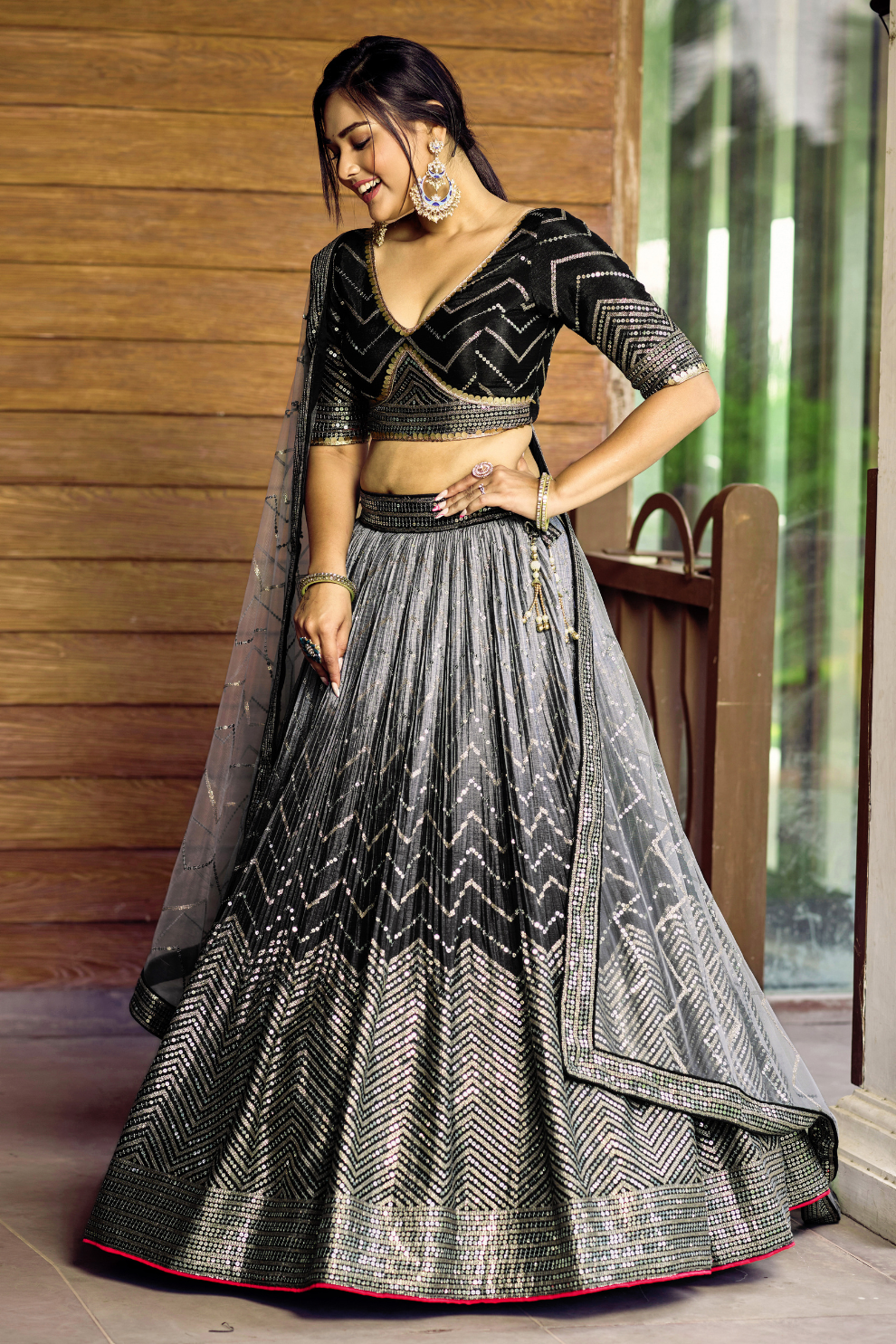 Graceful Lehenga Set with Sequins & Thread Embroidery
