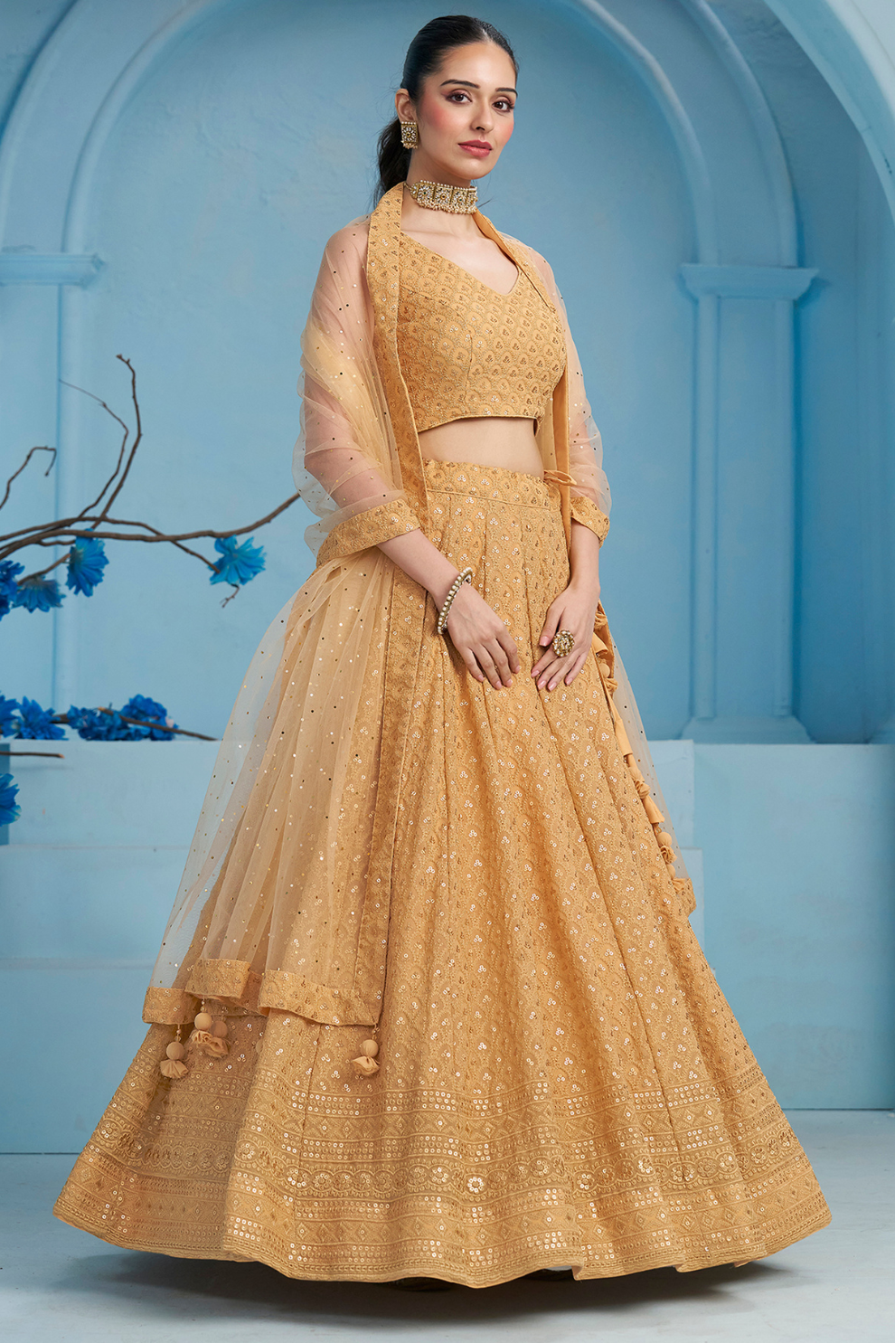 Elegant Wedding Wear Lehenga Choli with Intricate Georgette Embroidery