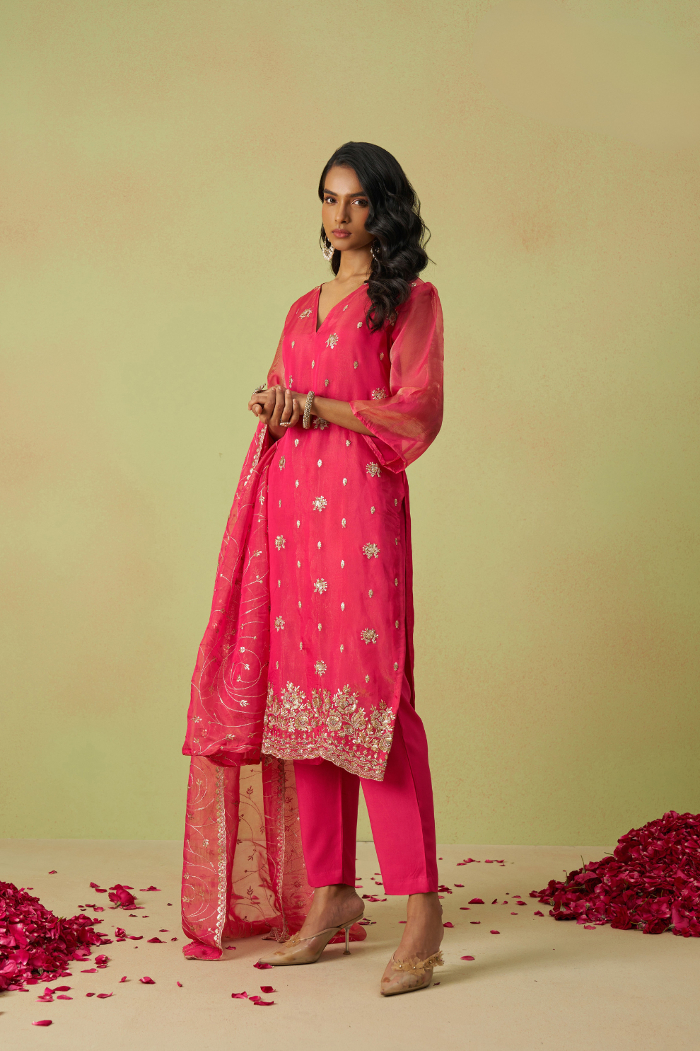 Elegant Pink Shimmer Organza Salwar Kameez Set