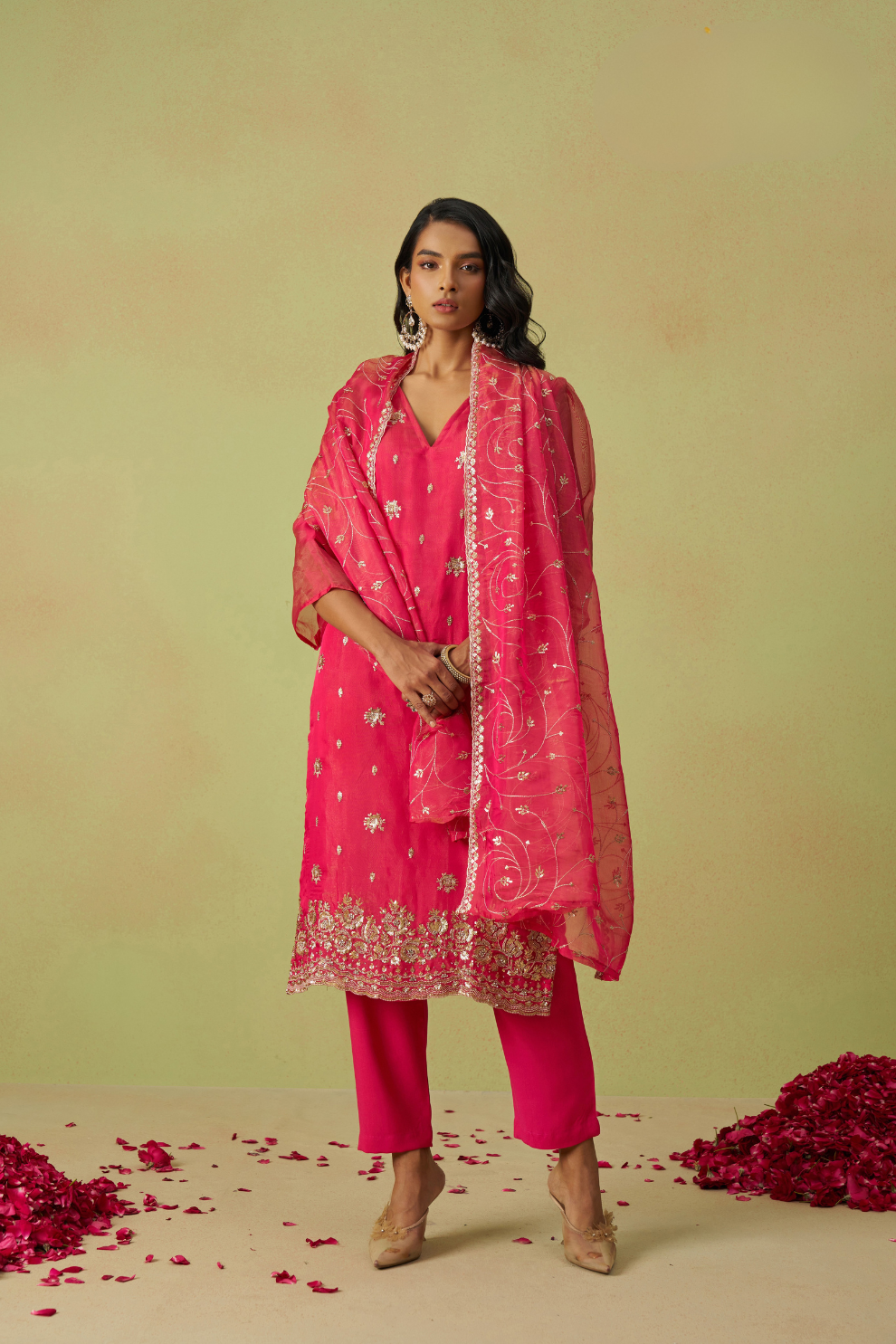 Elegant Pink Shimmer Organza Salwar Kameez Set