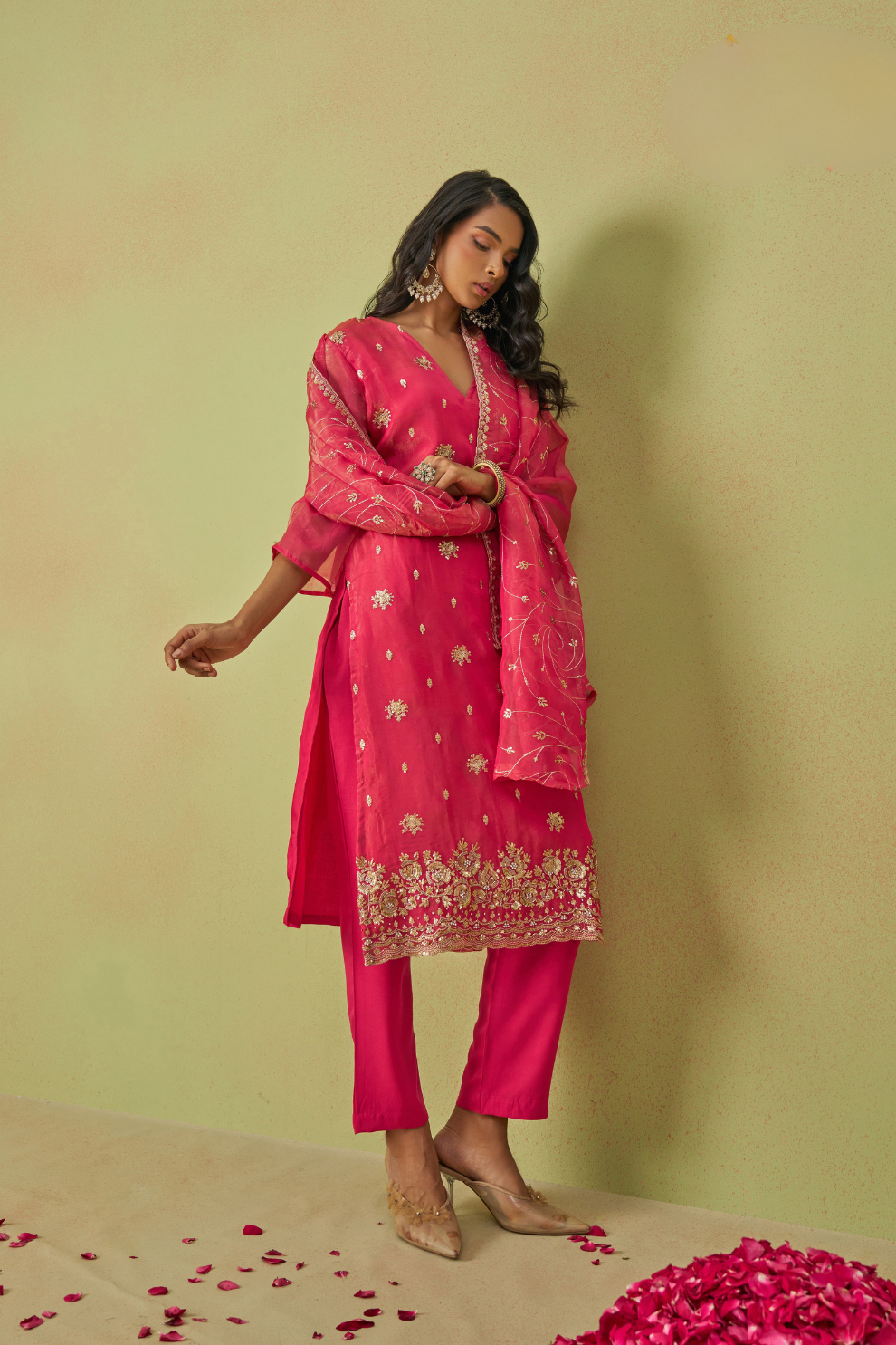 Elegant Pink Shimmer Organza Salwar Kameez Set