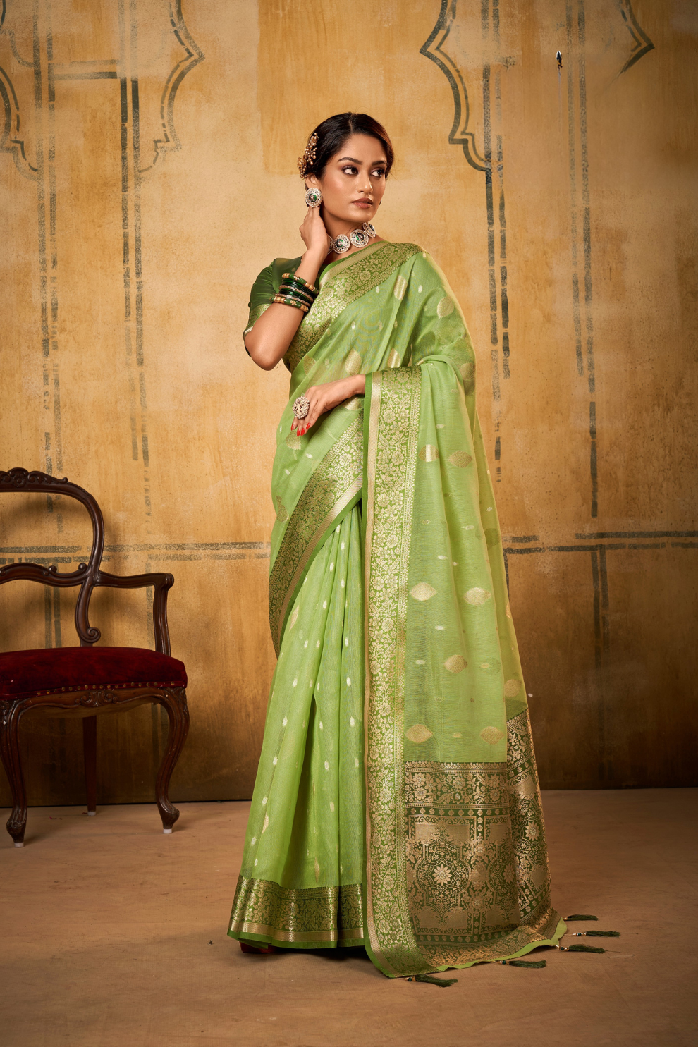 Tissue Silk Saree with Striking Contrast Border