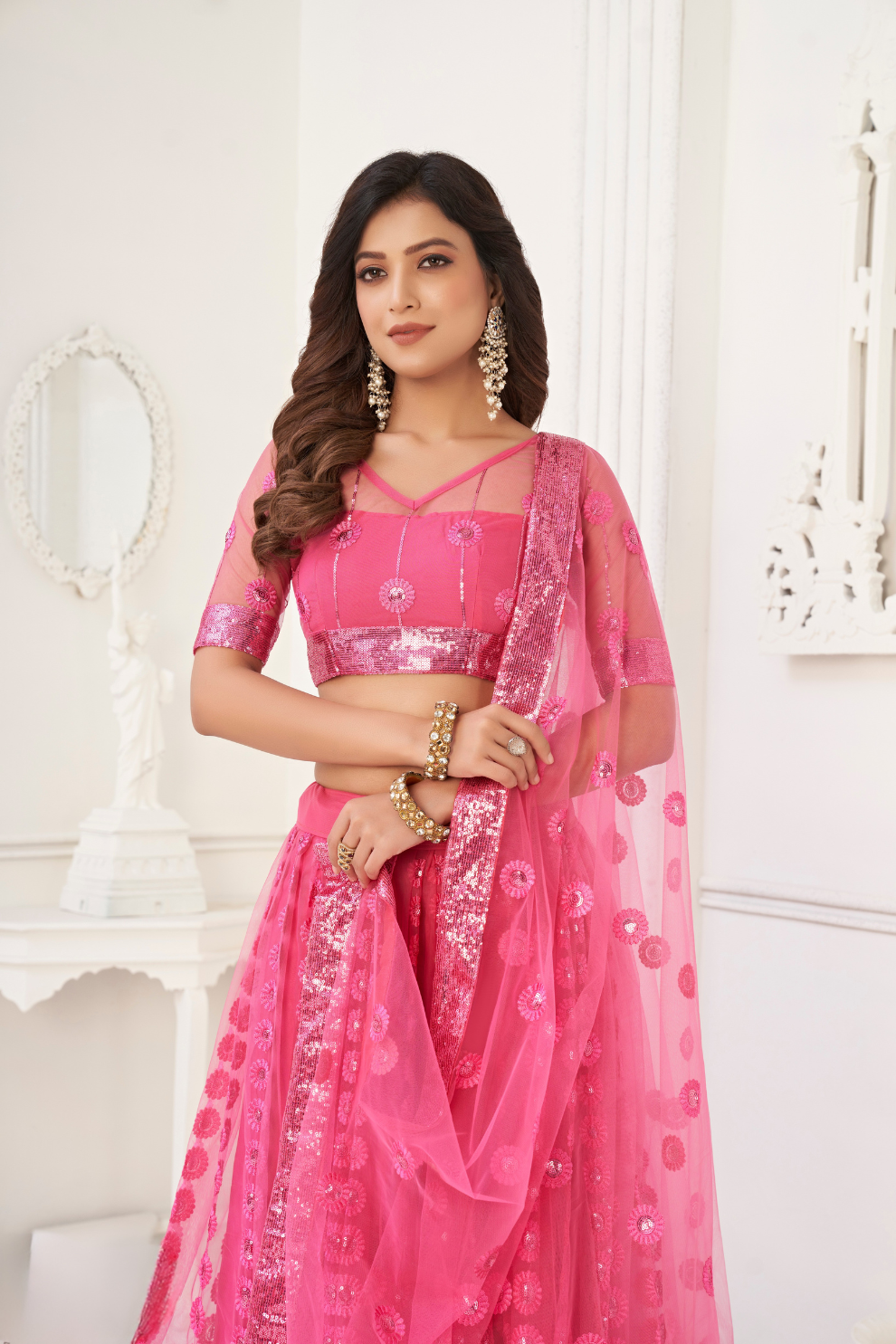 Glamorous Party Wear Lehenga in Butterfly Net with Embroidery Work