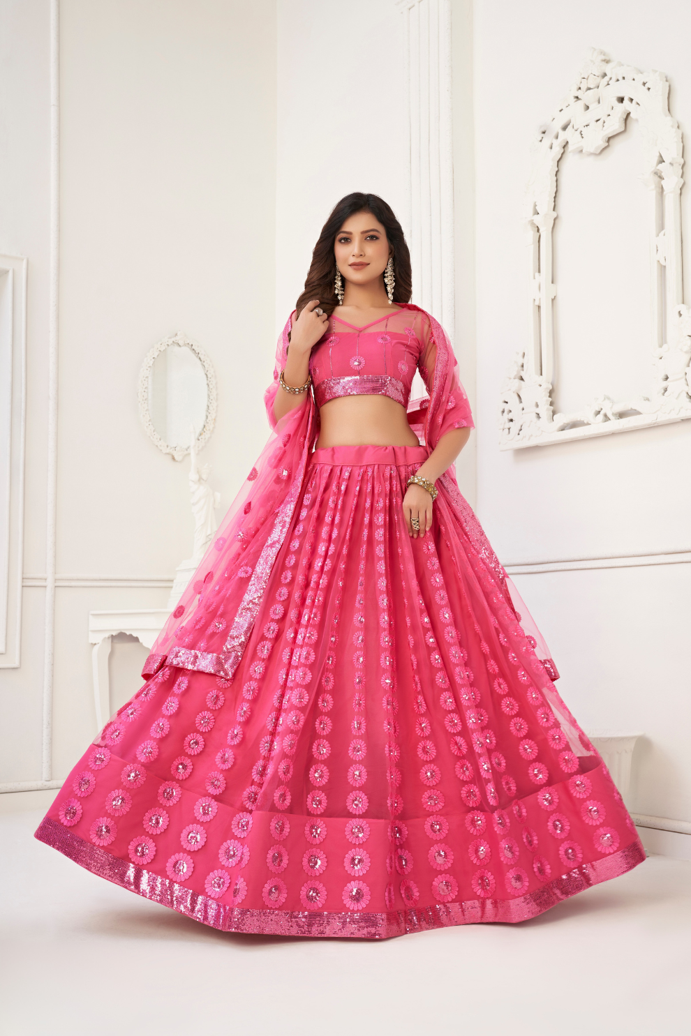 Glamorous Party Wear Lehenga in Butterfly Net with Embroidery Work