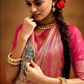 Tusser Silk Saree with Kalamkari Print & Banarasi Zari Border