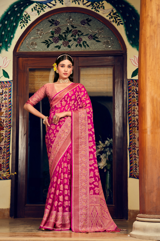 Two Ply Weaving Polyester Georgette Saree with Weaving Buta
