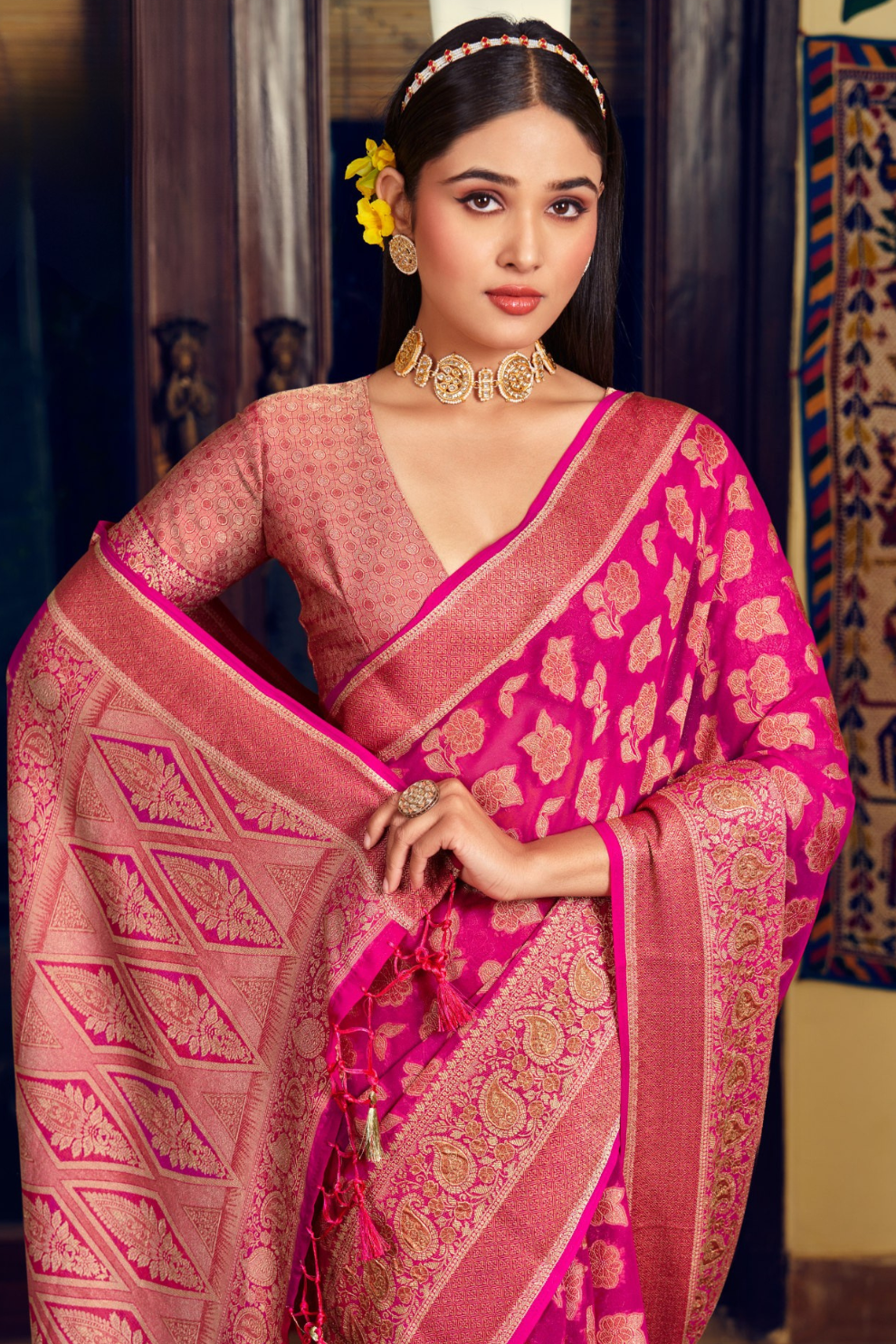 Two Ply Weaving Polyester Georgette Saree with Weaving Buta - LaVante Fashion