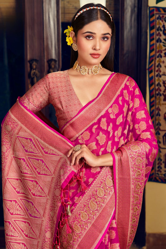 Two Ply Weaving Polyester Georgette Saree with Weaving Buta