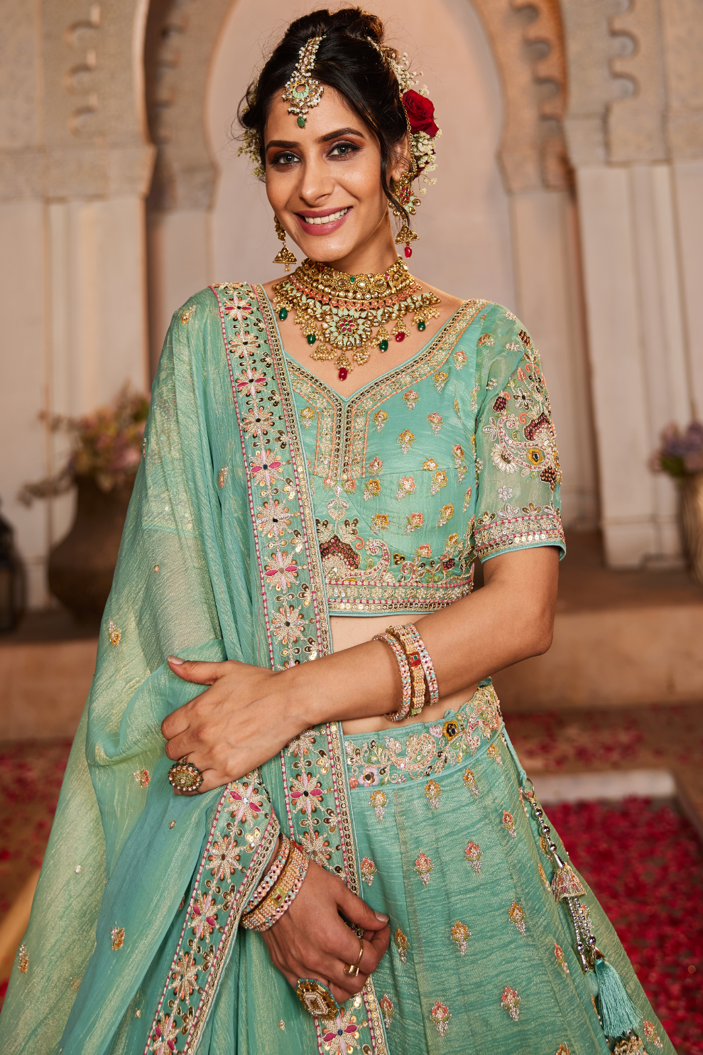 Tissue Lehenga Choli & Dupatta with Sequin Embroidery