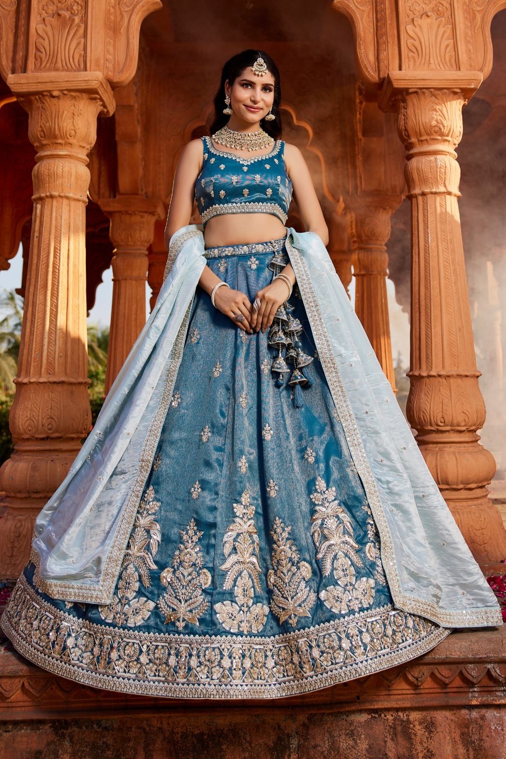 Designer Tissue Lehenga Choli with Sequin Embroidery and