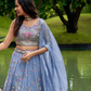 Organza Fabric Sequins & Mirror Work Lehenga Choli Dupatta