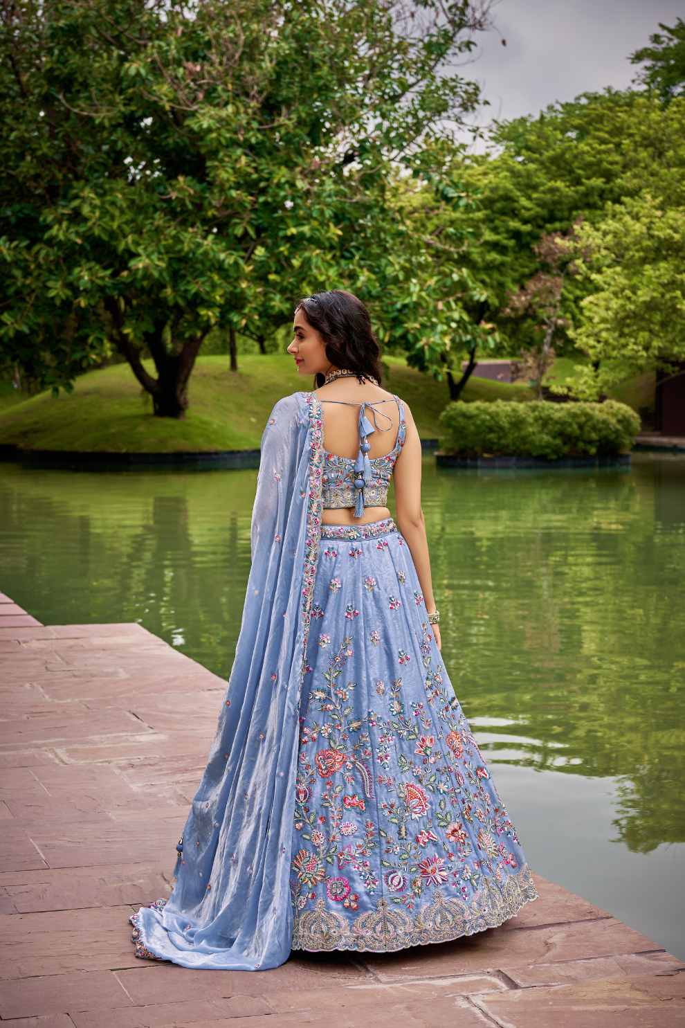 Organza Fabric Sequins & Mirror Work Lehenga Choli Dupatta