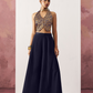 Elegant Blue Jacquard Indo-Western Skirt Suit with Waistcoat
